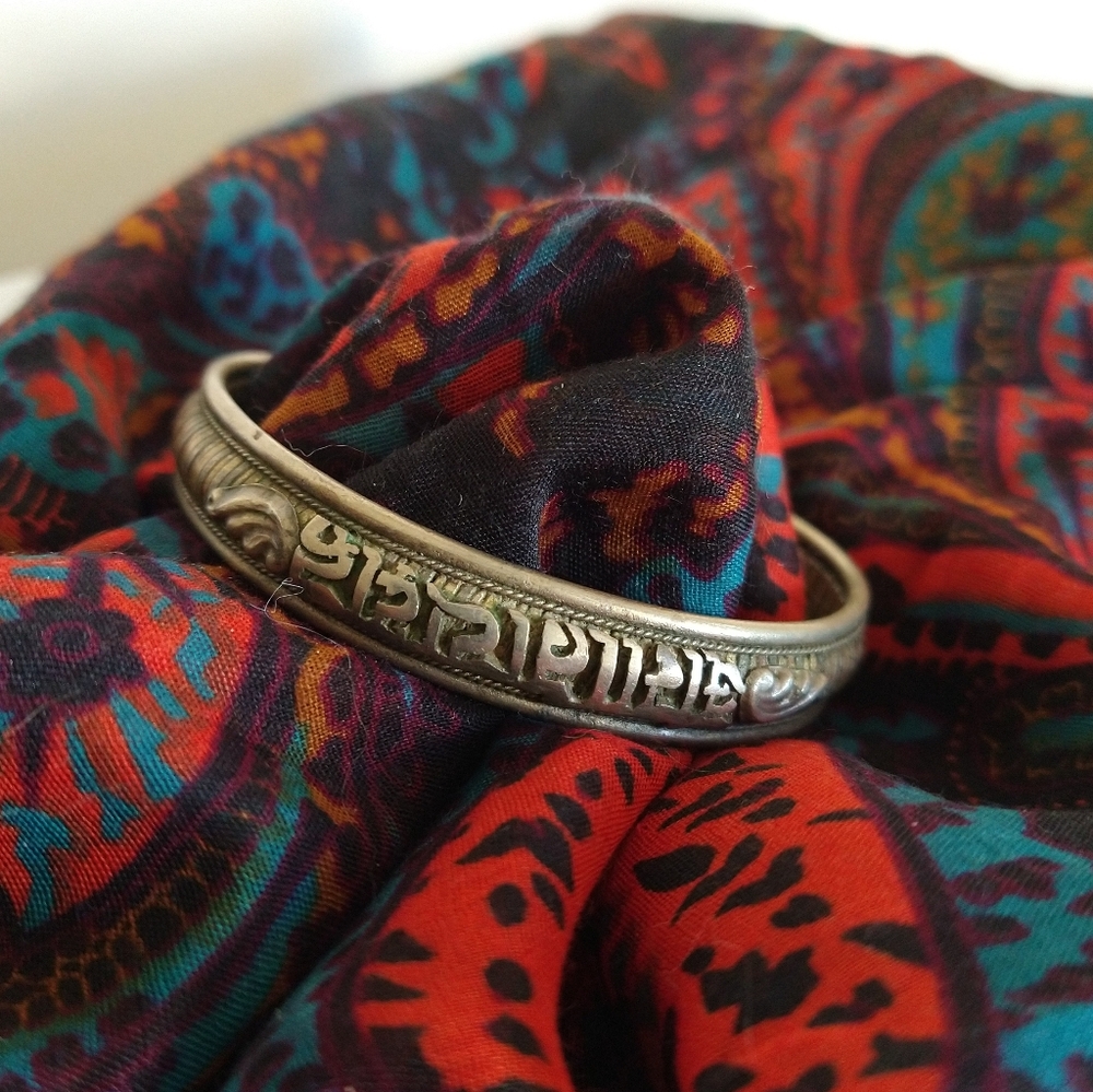 Vintage Handcrafted Artisan Tibetan Silver Mantra Cuff Bracelet